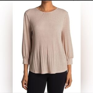 Adrianna Papell Pleated Knit Trapeze  polkadot dottet  boho Blouse baloon